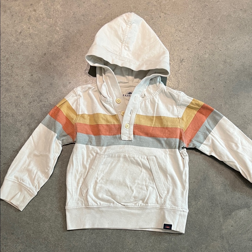 Faherty Kids Hoodie with Stripes - Cream, Orange, Yellow, Gray